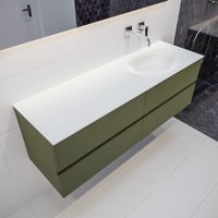Mondiaz Vica Moon badmeubel groen mat 150 cm 4 lades solid surface enkele spoelbak rechts zonder kraangat