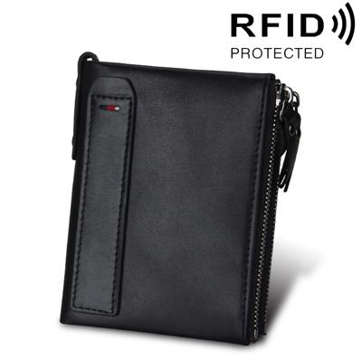 Echte koeienhuid Crazy Horse textuur dubbele rits korte stijl Card houder portemonnee RFID blokkeren kaart leerzak beschermen hoes voor mannen, maat: