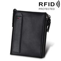 Echte koeienhuid Crazy Horse textuur dubbele rits korte stijl Card houder portemonnee RFID blokkeren kaart leerzak beschermen hoes voor mannen, maat: