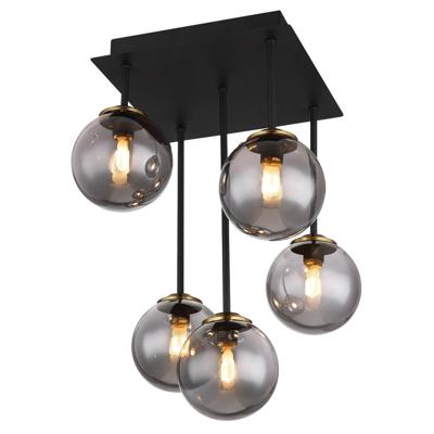 Globo Zwarte plafondlampJorge bol smoke glas 5-lichts - 56136-5D