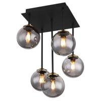 Globo Zwarte plafondlampJorge bol smoke glas 5-lichts - 56136-5D