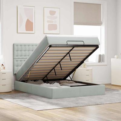 Ottoman bed met matrassen en LED's 140x200cm fluweel lichtgrijs