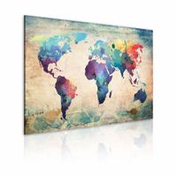 Schilderij - Wereldkaart - Regenboog Kaart, Multi-gekleurd , premium print op canvas - thumbnail