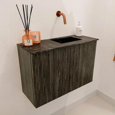 Toiletmeubel Mondiaz Joya Dlux | 60 cm | Meubelkleur Shadow | Faye wastafel Lava Wasbak Rechts | Zonder kraangat(en)
