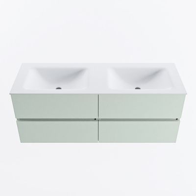 MONDIAZ VICA 130cm badmeubel onderkast Greey 4 lades. Wastafel CLOUD dubbel zonder kraangat, kleur Talc.