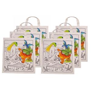 Inkleurbaar tasje DIY - 6x - dinosaurus motief - 38 x 42 cm - fairtrade katoen