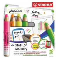 Whiteboardpotlood stabilo markdry 4st neon kleuren