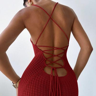 Bon&Bon Backless Knit Midi Dress - Sexy Side Slit Bodycon in Khaki Burgundy / S