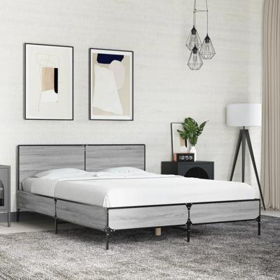 Bedframe bewerkt hout metaal grijs sonoma eiken 140x200 cm