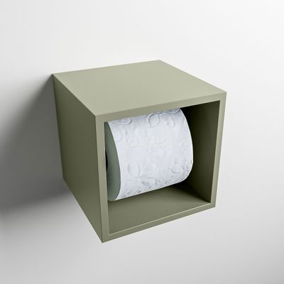 MONDIAZ Easy Toiletrolhouder CUBE 160 solid surface 16x16cm kleur Army. Geschikt voor op en inbouw.