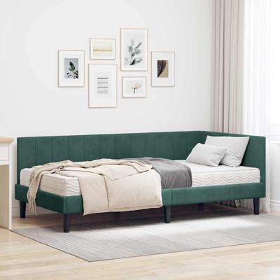 Hoekbedframe met matras Donkergroen 90 x 190 cm Fluweel