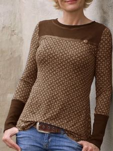 Round Neck Long Sleeve Casual Cotton-Blend Top