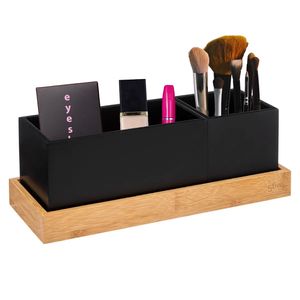 Kast/make-up organizer - zwart - 29 x 11 x 11 cm - bamboe hout   -