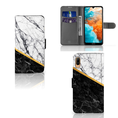 Huawei Y6 (2019) | Bookcase | Marmer Wit Zwart - Origineel Cadeau Man