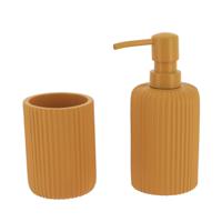 Tendance Badkamer accessoires set 2-delig - Polyresin - oranje - geribbeld