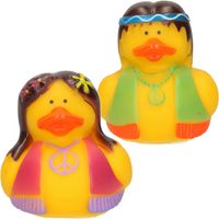 Flower power hippie stel badeendjes met vestje en peace teken 5 cm - thumbnail