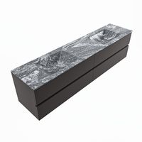 MONDIAZ VICA-DLUX 200cm badmeubel onderkast Dark grey 4 lades. Inbouw wastafel CLOUD dubbel 2 kraangaten, kleur Lava, en spiegel model SPOT