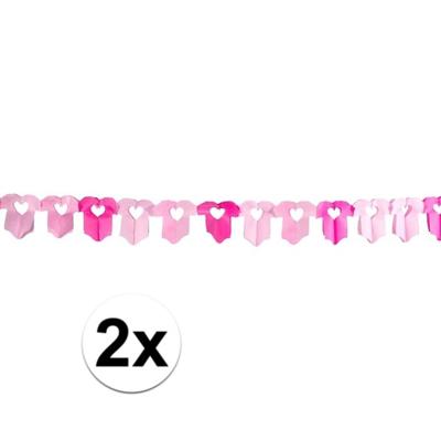 Folat baby thema slinger met rompertjes - 2x - 6m - geboorte versiering meisjes - roze - papier Folat baby thema slinger met rompertjes - 2x - 6m - geboorte versiering meisjes - roze - papier