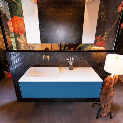 Badkamermeubelset Mondiaz Erin 120 cm met 1 Lade met RIDGE Wastafel Links Talc Zonder Kraangaten Greeploos Mat Jeans