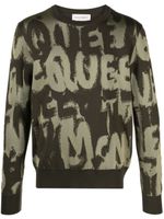 Alexander McQueen pull en laine mélangée à logo intarsia - Vert - thumbnail