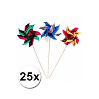 Metallic windmolen hapjes prikkers - 25x stuks - taart toppers - 19 cm