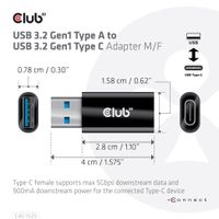 CLUB3D CAC-1525 tussenstuk voor kabels USB A USB TYPE C Zwart - thumbnail