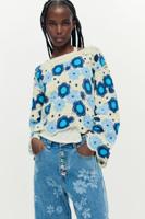 gehaakte trui met bloemen - BLUE - S