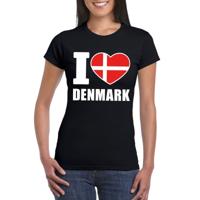 Denemarken supporters kleding t-shirt - voor dames - zwart - met vlag kleuren print - korte mouwen
