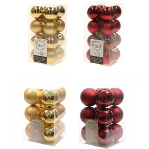 Kerstversiering kunststof kerstballen mix goud/donkerrood 4 en 6 cm pakket van 80x stuks