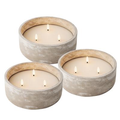 Lumineo LED buiten kaars met 3 lonten - 3x st - beton grijs - D20 x H8 cm - voor buiten