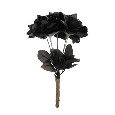 Halloween bloemen boeket - zwarte rozen - 35 cm - Horror decoratie accessoires