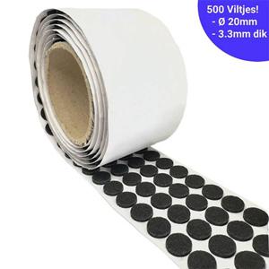 FSW-Products - 500 Viltjes op Rol Zwart - Zelfklevend Anti Kras Meubelvilt - 20mm dia