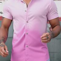Bon&Bon Homme Men's Pink Ombre Short Sleeve Button Up Shirt Purple-9 / S