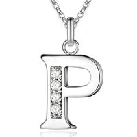 Zilverkleurige Letter P Dames Ketting met Zirkonia
