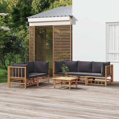 6-delige Loungeset met kussens bamboe donkergrijs