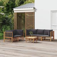6-delige Loungeset met kussens bamboe donkergrijs