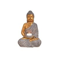 Boeddha beeld theelichthouders/windlichten bruin/goud 41 cm