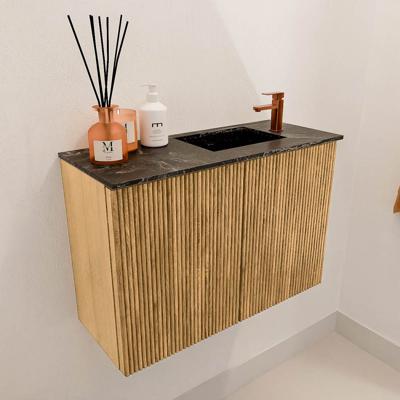 Toiletmeubel Mondiaz Joya Dlux | 60 cm | Meubelkleur Oak | Faye wastafel Lava Wasbak Rechts | 1 kraangat