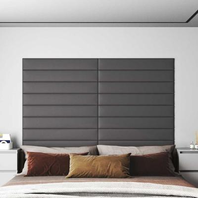 Wandpanelen 12 st 1,62 m² 90x15 cm kunstleer grijs