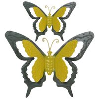 Tuin/schutting decoratie vlinders - metaal - groen - 24 x 18 cm - 46 x 34 cm - Tuinbeelden - thumbnail