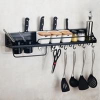 Een versie 80cm 2 kopjes 10 haken keuken multifunctionele muur gemonteerde kruiderij houder opslag rek (zwart)