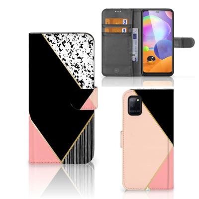 Samsung Galaxy A31 | Book Case | Zwart Roze Vormen