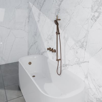 Fortifura Nebbio Badcombinatie-set - thermostaatkraan - inbouwdeel - glijstang - metalen doucheslang - ronde handdouche - badafvoer opbouw - geborsteld koper PVD (koper) SW1183069 SW1111533 SW970048 SW970047 SW1108811 SW
