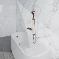 Fortifura Nebbio Badcombinatie-set - thermostaatkraan - inbouwdeel - glijstang - metalen doucheslang - ronde handdouche - badafvoer opbouw - geborsteld koper PVD (koper) SW1183069 SW1111533 SW970048 SW970047 SW1108811 SW