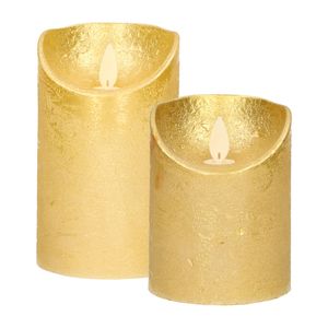 LED kaarsen/stompkaarsen - set 2x - goud - H10 en H12,5 cm - bewegende vlam