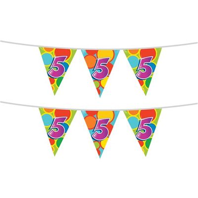 2x stuks leeftijd verjaardag thema vlaggetjes 5 jaar plastic 10 meter
