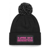 Wintersport muts met pompom - Drinking Team - zwart - glitters - one size - volwassenen - Apres ski - thumbnail