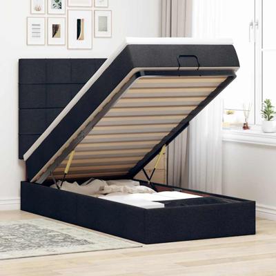 Ottoman bed met matras en LED's 90x200cm stof zwart