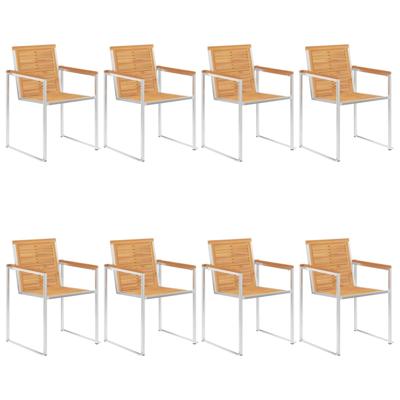 Tuinstoelen 8 st massief teakhout en roestvrij staal
