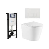 QeramiQ Dely Toiletset - 36.3x51.7cm - diepspoel - rimless - Geberit UP320 plieger inbouwreservoir - softclose toiletzitting - glans witte bedieningsplaat - rechtehoekige knoppen - wit glans SW1026255/SW1381697/SW706187/SW1159504